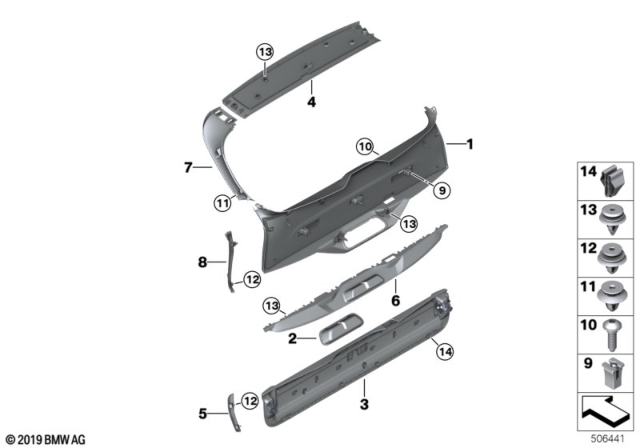2019 BMW X5 Lower Tail Lid Trim Panel Diagram for 51497497552