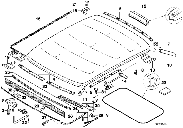 1999 BMW 318ti Drive Unit For Folding Sliding Roof Diagram for 67612267299