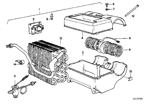 1982 BMW 633CSi Air Conditioning Unit Parts Diagram 1