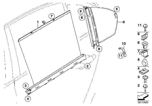 2010 BMW M5 Roller Sun Visor, Rear Door Diagram