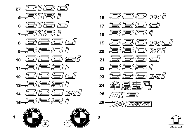2009 BMW M3 Trunk Lid Emblem Diagram for 51148041901