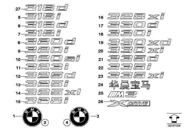 2007 BMW 328i Emblems / Letterings Diagram