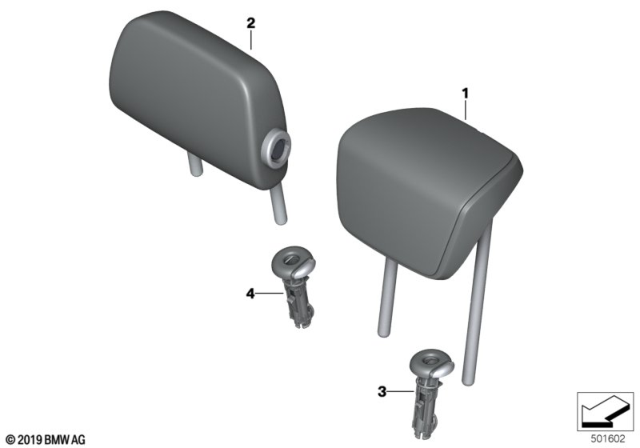 2020 BMW 228i xDrive Gran Coupe Rear Seat Head Restraint Diagram