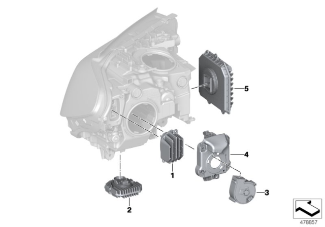 2018 BMW 530e Single Parts, Headlight Diagram