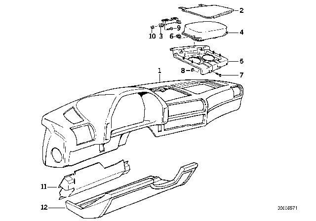 1991 BMW 735i Dashboard Covering / Passenger's Airbag Diagram