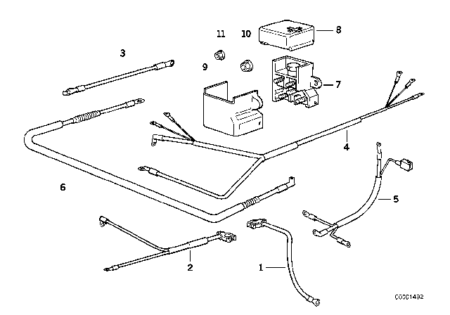 1994 BMW 740i Battery Cable Diagram for 12421737105