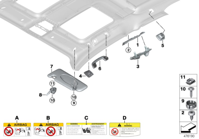 2014 BMW i3 Mounting Parts, Roofliner Diagram