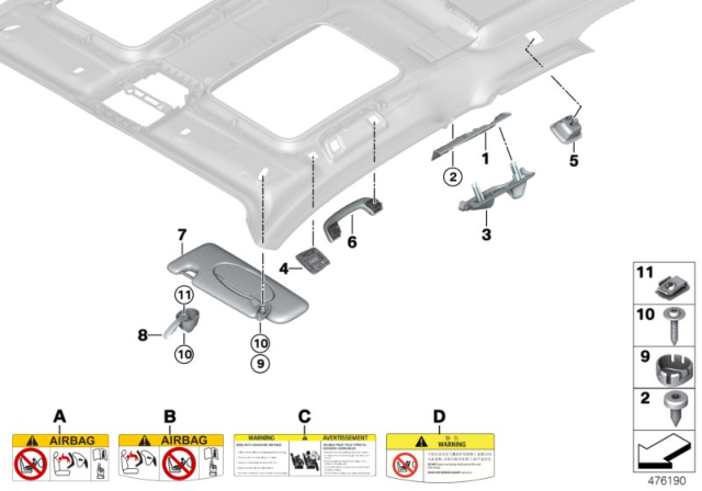 2016 BMW i3 Mounting Parts, Roofliner Diagram