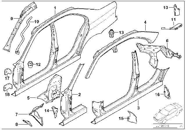 2002 BMW M5 Right Roof Frame Diagram for 41007044634