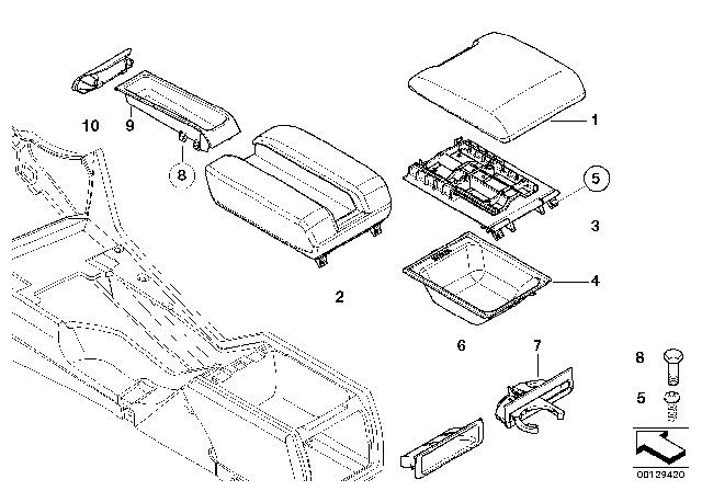 2001 BMW 540i Armrest, Centre Console Diagram