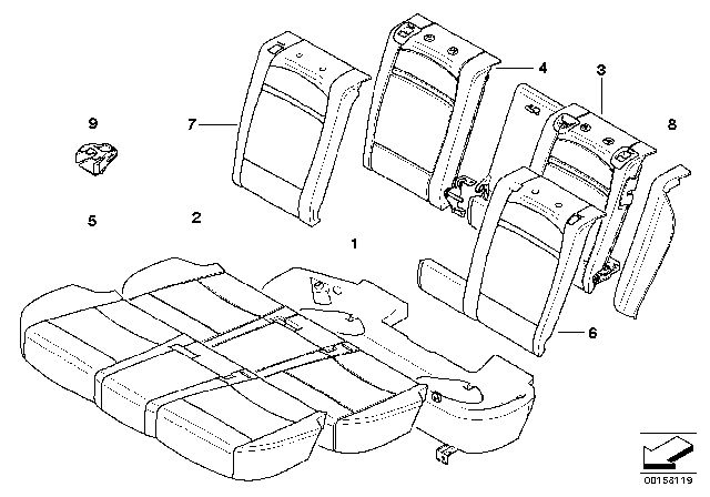 2010 BMW X5 Seat, Rear, Cushion & Cover Diagram 1