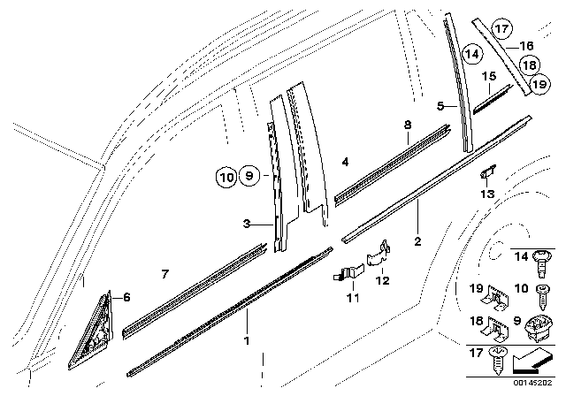 2006 BMW 325xi Exterior Trim / Grille / Seals Diagram 1