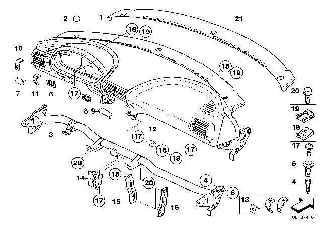 TRIM PANEL DASHBOARD, LEATHE Diagram for 51458413575