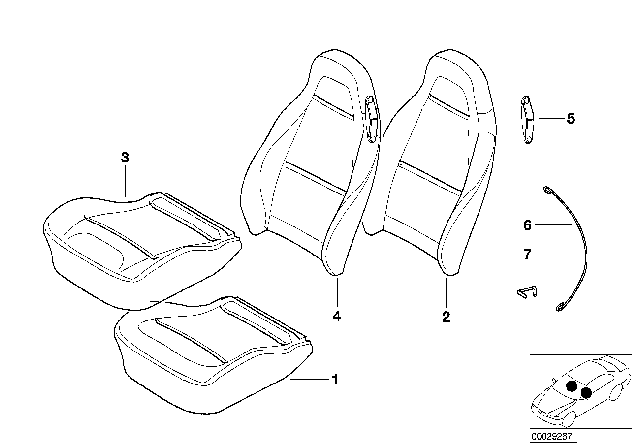 2002 BMW Z3 Seat, Front, Cushion & Cover Diagram 1