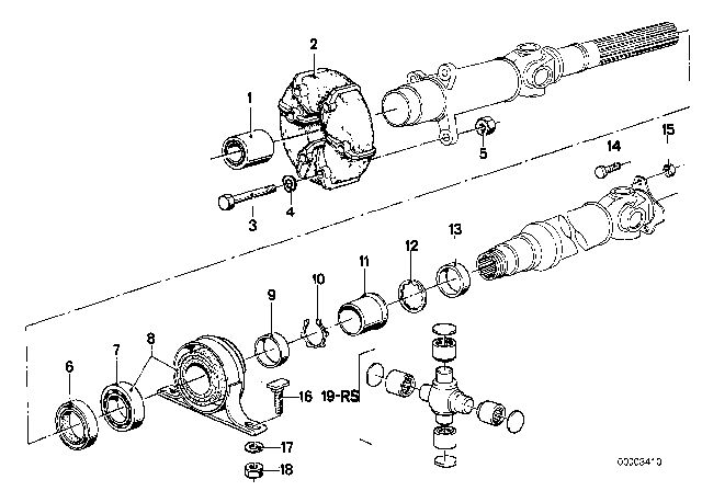 1980 BMW 733i Drive Shaft, Universal Joint / Centre Mounting Diagram