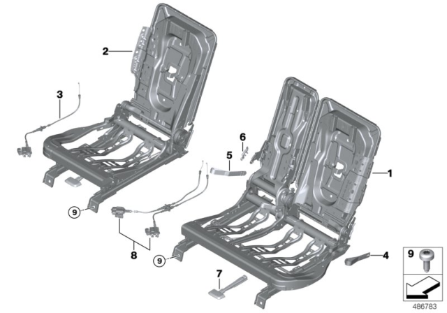 2018 BMW X1 Seat, Rear, Seat Frame Diagram 1