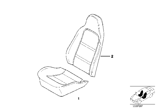1996 BMW Z3 Right Backrest Upholstery Diagram for 52108410018