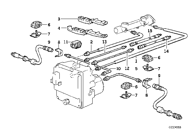 1995 BMW 850Ci Brake Pipe Front ABS/ASC+T Diagram