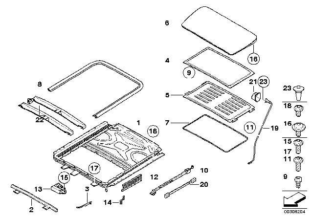 2008 BMW X6 Mechanism, Sliding Roof Diagram for 54107198136