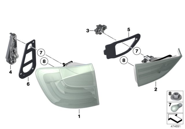 2014 BMW X1 Rear Light In Trunk Lid, Right Diagram for 63212990114