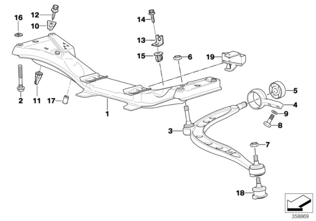 1993 BMW 318i Front Axle Support / Wishbone Diagram