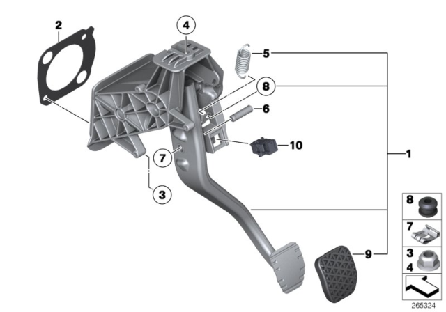 2014 BMW M6 Pedal Assembly Wiht Brake Pedal Diagram for 35002284308