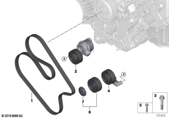 2005 BMW 745i Drive Belt Idler Deflection Pulley Diagram for 11287549557