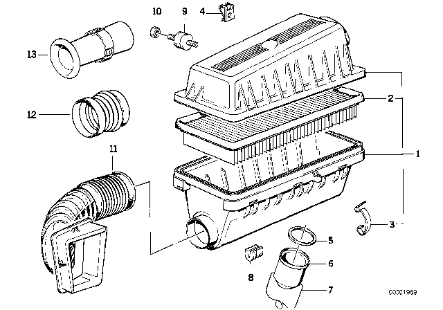 1990 BMW 535i Intake Silencer / Filter Cartridge Diagram