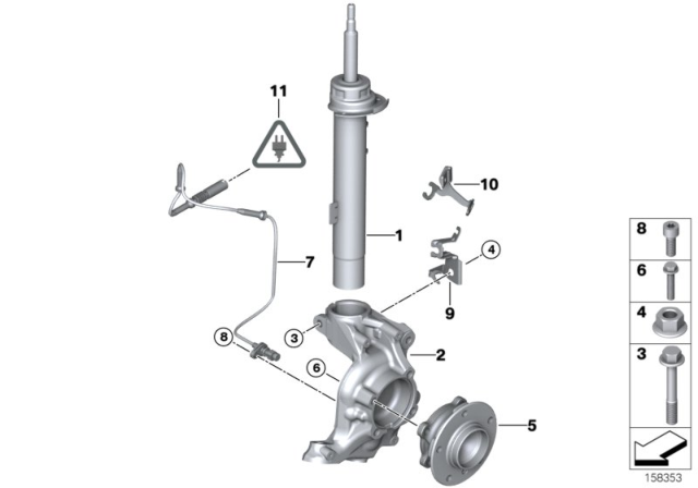 2009 BMW 128i Front Spring Strut / Carrier / Wheel Bearing Diagram