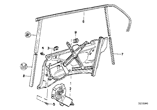 1992 BMW 735i Door Window Lifting Mechanism Diagram 2