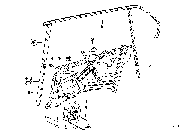 1991 BMW 735iL Rear Right Window Regulator Diagram for 51348147532