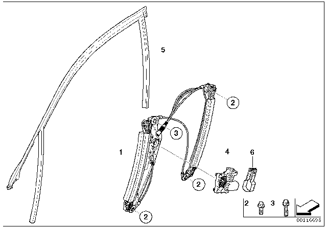 2003 BMW 745i Door Window Lifting Mechanism Diagram 1