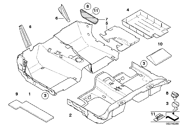 2009 BMW 528i Floor Covering Diagram