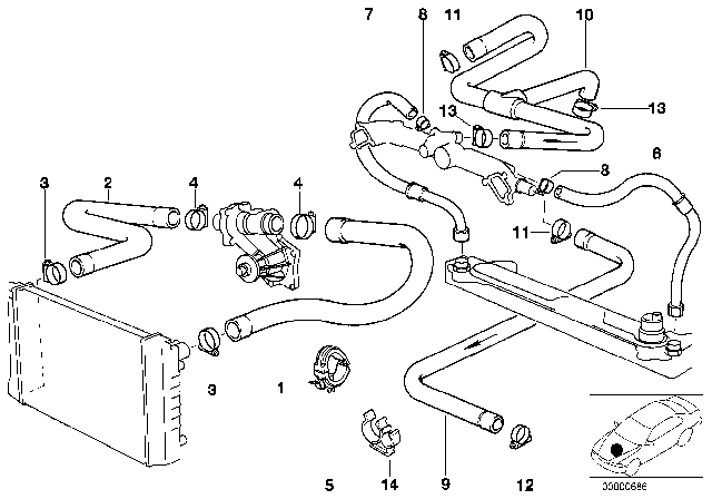 1993 BMW 740i Cooling System - Water Hoses Diagram