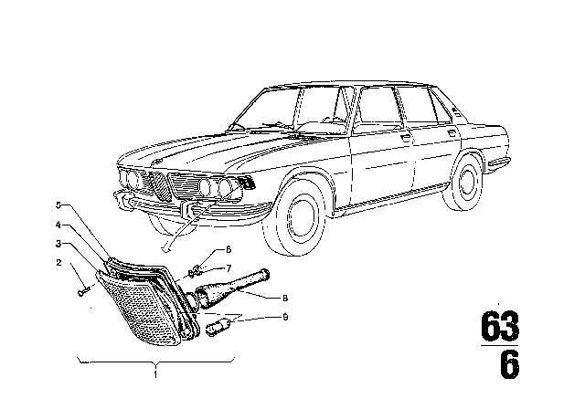 1974 BMW 3.0S Front Turn Indicator Diagram 1