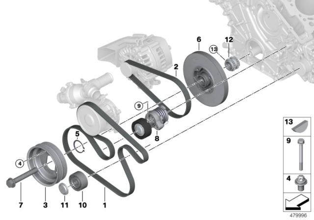 2020 BMW M760i xDrive Pulley Belt Alternator Diagram for 11287545297