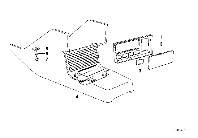 1989 BMW 635CSi Storing Partition / Moulding Radio Cut-out Diagram