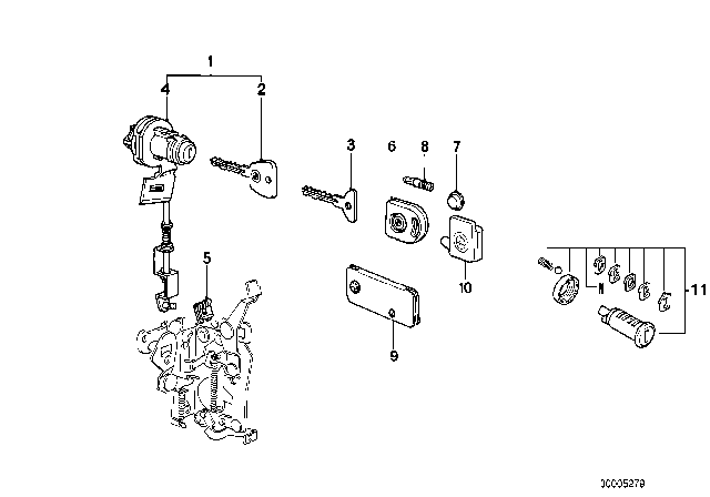 1983 BMW 633CSi Door Handle Front / Lock / Key Diagram 2