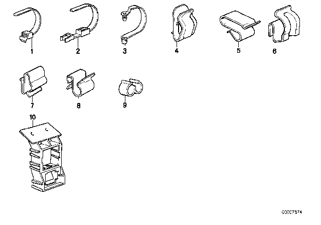 1987 BMW 535i Cable Clamps / Cable Straps Diagram