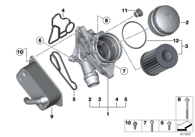 2013 BMW 328i xDrive Lubrication System - Oil Filter, Heat Exchanger Diagram