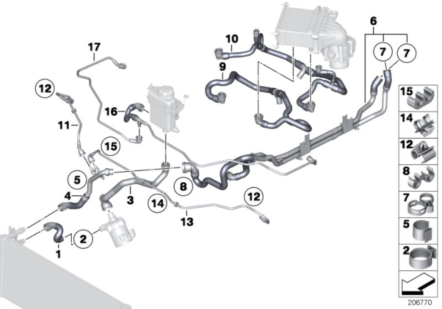 2013 BMW 760Li Cooling System - Water Hoses Diagram 2