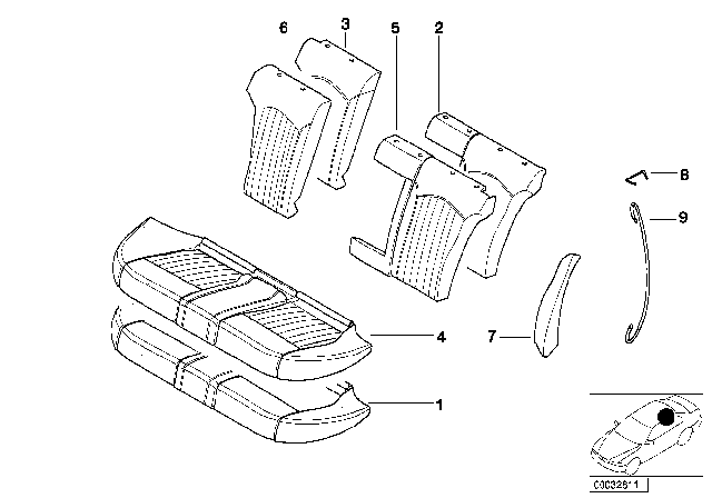 2002 BMW M5 Cover Backrest, Leather, Right Diagram for 52202499764