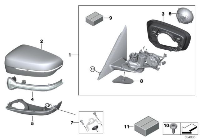 2020 BMW 530i Outside Mirror Diagram