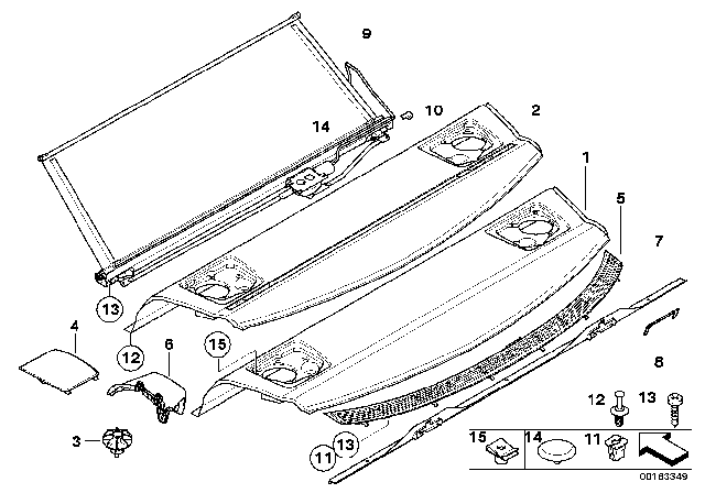 2010 BMW 328i Rear Window Shelf / Sun Blind Diagram