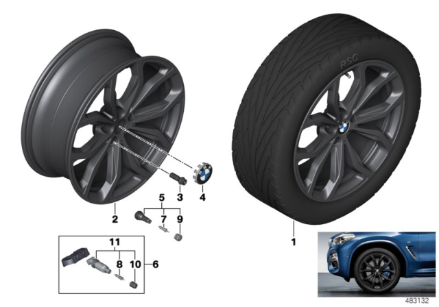 2018 BMW X3 Disc Wheel, Light Alloy, Matt Black Diagram for 36116881209