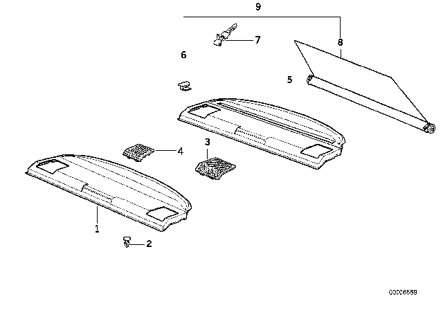 1993 BMW 320i Roller Sun Blind, Storage Shelf Diagram