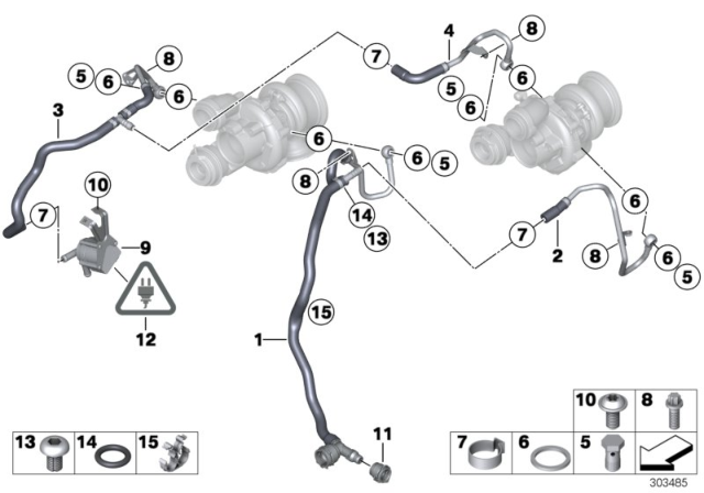 2015 BMW 750Li Cooling System Turbocharger Return Hose Diagram for 11537615492