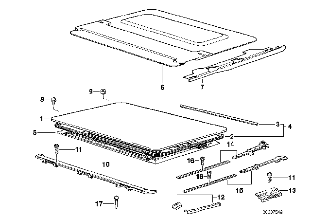 1999 BMW 318ti Ceiling Frame Covered Cloth Diagram for 54128191166