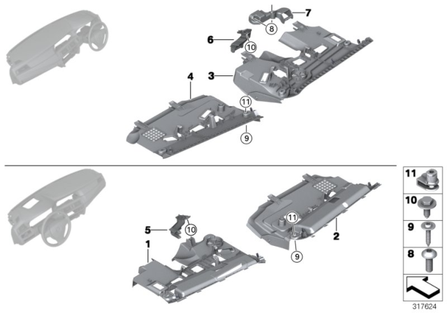 2014 BMW ActiveHybrid 5 Mounting Parts, Instrument Panel Diagram 2