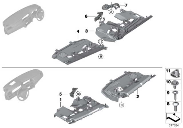 2016 BMW 550i xDrive Mounting Parts, Instrument Panel Diagram 2